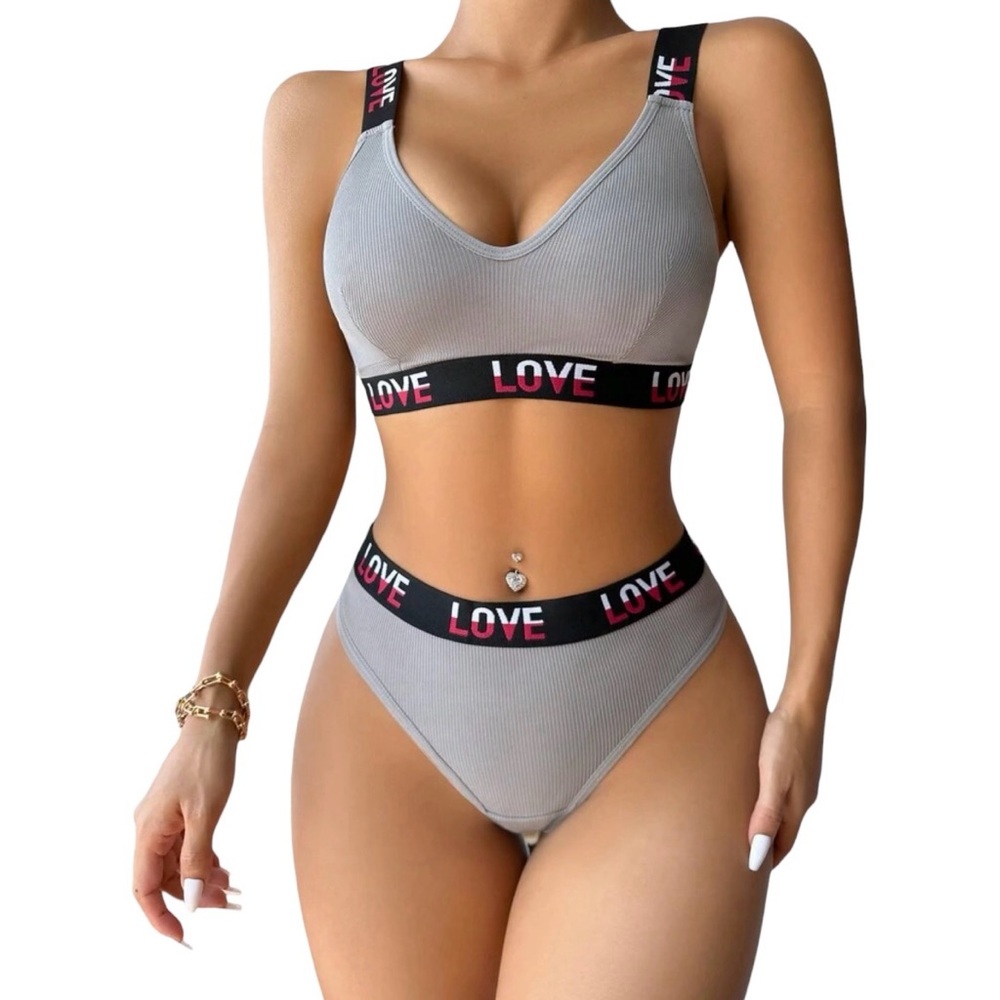 Women Letter Tape Bra & Brief Set